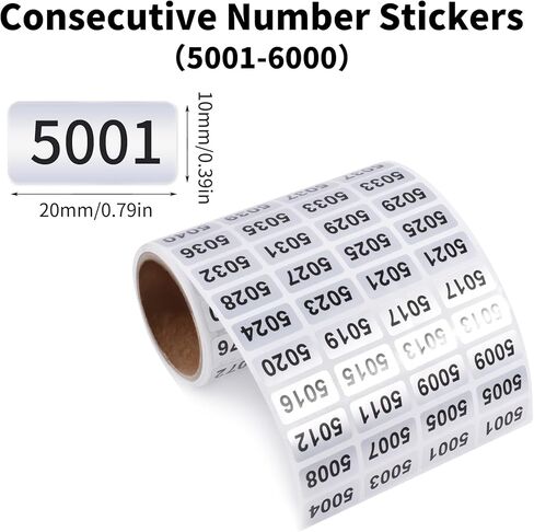 5001-6000 Consecutive Number Inventory Stickers Self Adhesive Waterproof Labels Office Warehouse Numbering Classification Black Printing on Silver Sticker 0.79 x 0.38 Inch in Saudi Arabia