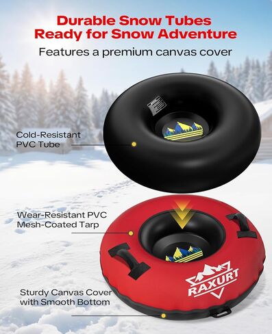 Raxurt Heavy Duty Snow Tube with Premium Canvas Cover for Kids and Adults, 48'' Inflatable Snow Sled Made by Thickened Bottom, Sledding Winter Outdoor Fun Toys for Children Boys Girls in Kuwait