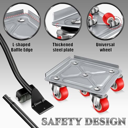4-Set Furniture Moving Dollies with Pry Bar, Heavy Duty Furniture Mover Kit, Furniture Lift Mover Tool Set, 500kg Capacity, Carbon Steel Panel Square Dollies for Couches, Cabinets, Appliances in Kuwait