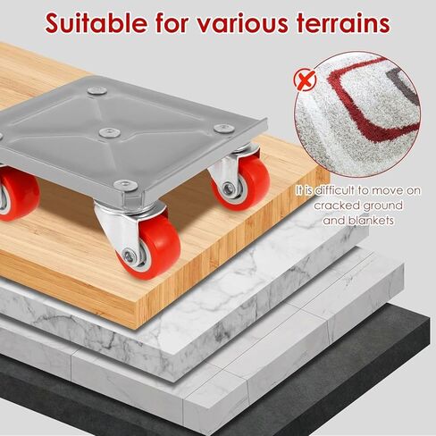 4-Set Furniture Moving Dollies with Pry Bar, Heavy Duty Furniture Mover Kit, Furniture Lift Mover Tool Set, 500kg Capacity, Carbon Steel Panel Square Dollies for Couches, Cabinets, Appliances in Kuwait