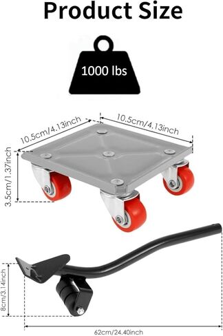 4-Set Furniture Moving Dollies with Pry Bar, Heavy Duty Furniture Mover Kit, Furniture Lift Mover Tool Set, 500kg Capacity, Carbon Steel Panel Square Dollies for Couches, Cabinets, Appliances in Kuwait