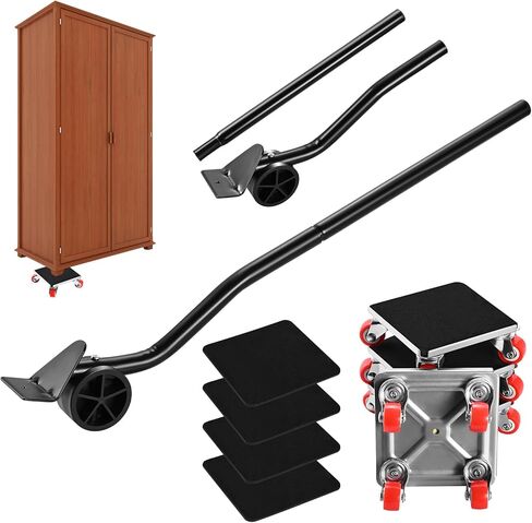4-Set Furniture Moving Dollies with Pry Bar, Heavy Duty Furniture Mover Kit, Furniture Lift Mover Tool Set, 500kg Capacity, Carbon Steel Panel Square Dollies for Couches, Cabinets, Appliances in Kuwait