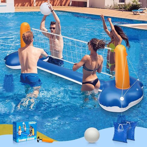 118" Pool Volleyball Net Set for Inground & Above Ground Pools | Complete Pool Game Kit with Water Volleyball, Pump & Adjustable Net, Outdoor Summer Pool Toys for Adults & Family, Pool Party Gift 2026 in Saudi Arabia