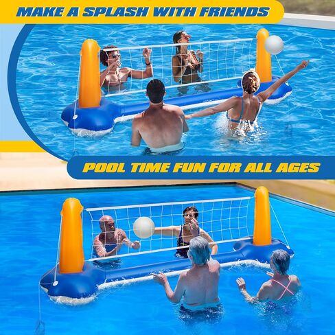 118" Pool Volleyball Net Set for Inground & Above Ground Pools | Complete Pool Game Kit with Water Volleyball, Pump & Adjustable Net, Outdoor Summer Pool Toys for Adults & Family, Pool Party Gift 2026 in Saudi Arabia