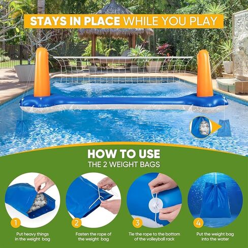 118" Pool Volleyball Net Set for Inground & Above Ground Pools | Complete Pool Game Kit with Water Volleyball, Pump & Adjustable Net, Outdoor Summer Pool Toys for Adults & Family, Pool Party Gift 2026 in Saudi Arabia