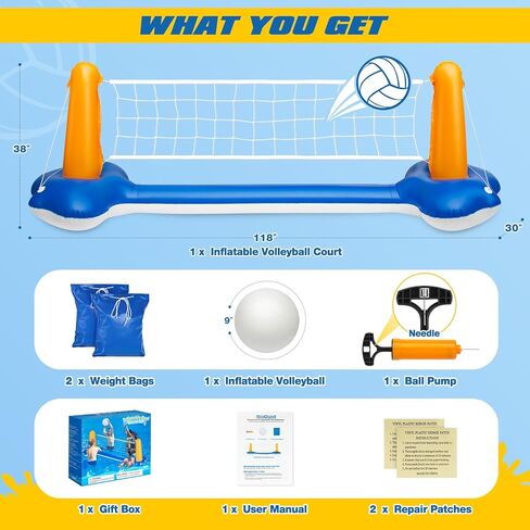 118" Pool Volleyball Net Set for Inground & Above Ground Pools | Complete Pool Game Kit with Water Volleyball, Pump & Adjustable Net, Outdoor Summer Pool Toys for Adults & Family, Pool Party Gift 2026 in Saudi Arabia
