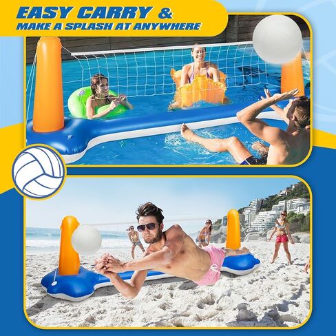 118" Pool Volleyball Net Set for Inground & Above Ground Pools | Complete Pool Game Kit with Water Volleyball, Pump & Adjustable Net, Outdoor Summer Pool Toys for Adults & Family, Pool Party Gift 2026 in Saudi Arabia