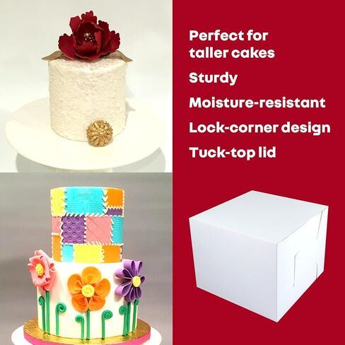 14x14x8 inches White Tall Cake box, Premium Bakery Boxes, One piece, Perfect for packaging and selling cakes, donuts, cookies, and muffins, 6 ct in Saudi Arabia
