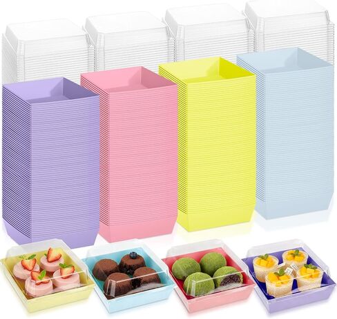 Vesici 48 Pcs 5 Inch Small Charcuterie Boxes with Clear Lids Cake Slice Containers Paper Bakery Boxes Disposable Food Containers for Dessert Cookie Sandwich Mini Cake Strawberry in Saudi Arabia