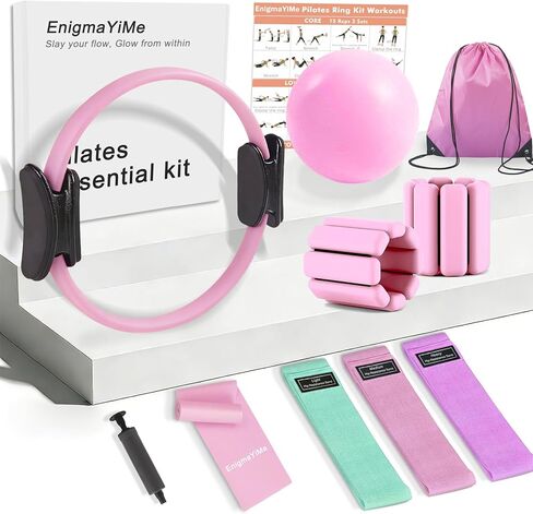 Pilates Ring Kit with Adjustable Ankle Wrist Weights, Resistance Bands, Ball, Pilates Equipment Ball for Home Workout to Tone, Sculpt and Strengthen, Fitness Magic Circle Rings for Yoga Women in Saudi Arabia