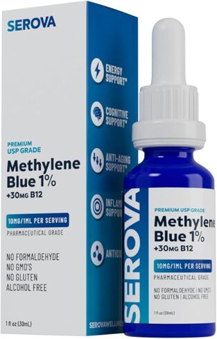 Serova Wellness Methylene Blue 1% USP Grade - Support Supplement for Focus, Energy & Mental Clarity - Antioxidant Support - Made in USA, 1oz in Saudi Arabia