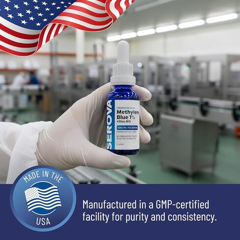 Serova Wellness Methylene Blue 1% USP Grade - Support Supplement for Focus, Energy & Mental Clarity - Antioxidant Support - Made in USA, 1oz in Saudi Arabia