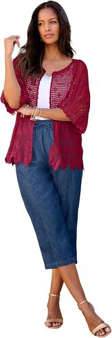 Roaman's Women's Plus Size Scallop Trim Crochet Cardigan in Saudi Arabia