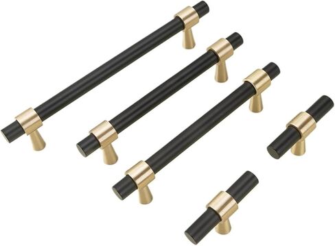 الصلبة النحاس الذهب مقبض طويل أثاث خزانة المطبخ الأجهزة درج T-مقبض 1 قطعة (8873-192-أسود) in Kuwait