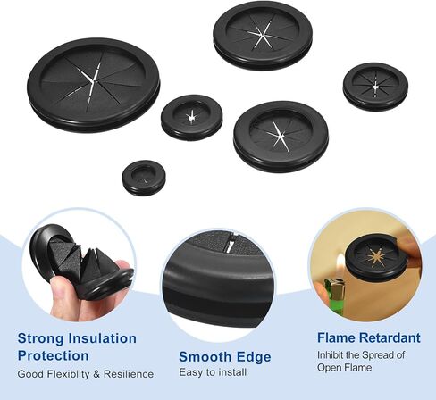 uxcell 8Pcs Rubber Grommets 7/8"(21mm) ID 1"(25mm) Drill Hole Double Sided Firewall Hole Plugs Round Electrical Wiring Gasket, Black in Saudi Arabia