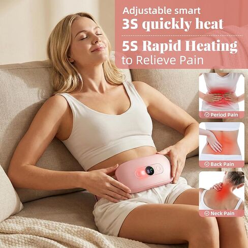 Portable Heating Pad for Period Cramps, Cordless Menstrual Heating Pad for Women with 6 Heat & 6 Massage Modes, Rechargeable for Cramps Relief, Mothers Day Gifts for Mom Wife Girlfriend, Pink in Kuwait