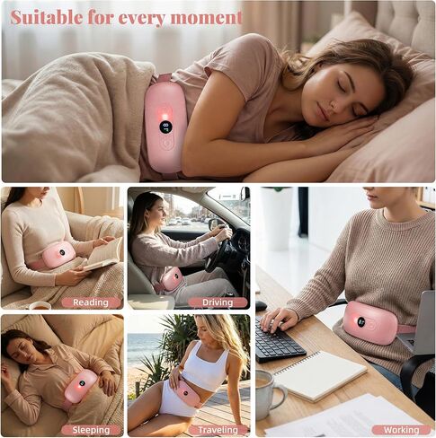 Portable Heating Pad for Period Cramps, Cordless Menstrual Heating Pad for Women with 6 Heat & 6 Massage Modes, Rechargeable for Cramps Relief, Mothers Day Gifts for Mom Wife Girlfriend, Pink in Kuwait