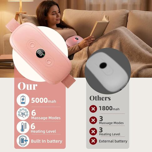 Portable Heating Pad for Period Cramps, Cordless Menstrual Heating Pad for Women with 6 Heat & 6 Massage Modes, Rechargeable for Cramps Relief, Mothers Day Gifts for Mom Wife Girlfriend, Pink in Kuwait
