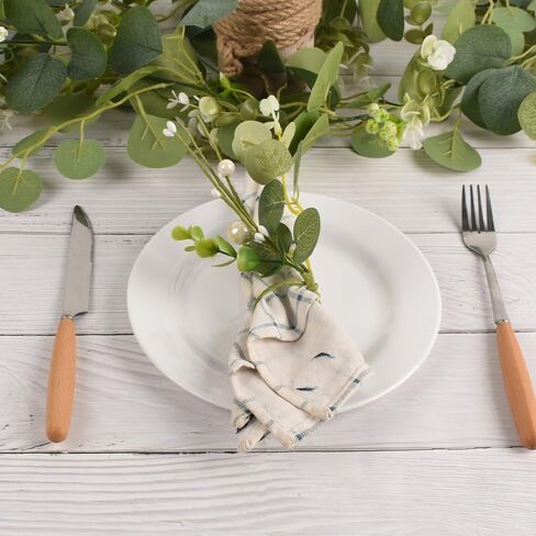 Napkin Rings, 12pcs Eucalyptus Napkin Rings Artificial Green Leaf, Rustic Boho Napkin Ring Holder for Wedding Easter Spring Summer Dining Table Decor in Saudi Arabia