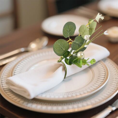Napkin Rings, 12pcs Eucalyptus Napkin Rings Artificial Green Leaf, Rustic Boho Napkin Ring Holder for Wedding Easter Spring Summer Dining Table Decor in Saudi Arabia