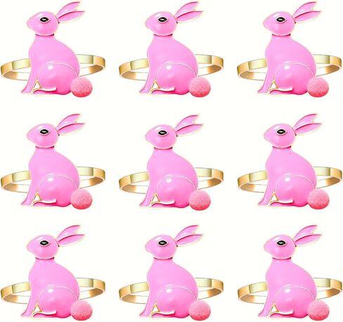 9PCS Easter Napkin Rings, Rhinestone Easter Bunny Napkin Holder Rings for Table Decor Cute Rabbit Carrot Napkin Ring for Spring Party Banquet (9PCS White Enamel Bunny) in Saudi Arabia