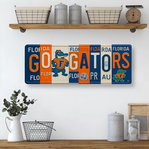 علامة لوحة ترخيص Florida Gators Go Gators - لوحة فنية جدارية معدنية مقاس 16 × 6 بوصة من الألومنيوم - برتقالي أزرق - ديكور غرفة النوم في كهف مروحة SEC UF - مقاومة للأشعة فوق البنفسجية جاهزة للتعليق على جدار الكلية in Saudi Arabia