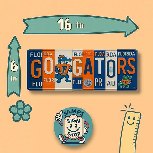 علامة لوحة ترخيص Florida Gators Go Gators - لوحة فنية جدارية معدنية مقاس 16 × 6 بوصة من الألومنيوم - برتقالي أزرق - ديكور غرفة النوم في كهف مروحة SEC UF - مقاومة للأشعة فوق البنفسجية جاهزة للتعليق على جدار الكلية in Saudi Arabia