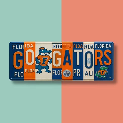 علامة لوحة ترخيص Florida Gators Go Gators - لوحة فنية جدارية معدنية مقاس 16 × 6 بوصة من الألومنيوم - برتقالي أزرق - ديكور غرفة النوم في كهف مروحة SEC UF - مقاومة للأشعة فوق البنفسجية جاهزة للتعليق على جدار الكلية in Saudi Arabia
