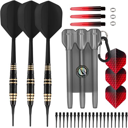 مجموعة رؤوس رمي السهام البلاستيكية، مجموعة 3 سهام ذات أطراف ناعمة متوفرة في 16، 17.5، 19 جرام، رمي السهام الاحترافية للوحة السهام مع أطراف إضافية لرمي السهام، أعمدة من الألومنيوم، براميل نحاسية، حلقات دائرية، صندوق حمل in Kuwait