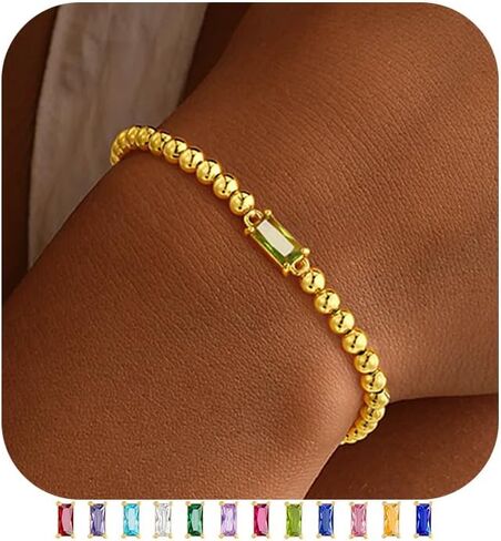 Yoosteel Dainty Birthstone Bracelet for Women - Elastic 14K Gold Plated Bead Bracelets Trendy Friendship Birthday Jewelry Gifts for Women in Kuwait