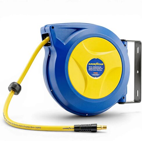 Goodyear Retractable Air Hose Reel with Safety-Speed Control, 3/8" x 50 FT, 300 PSI Hybrid Polymer Hose, Automatic Rewind, Stop-Anywhere Lock, Slow Retraction, Leak-Proof Swivel in Saudi Arabia