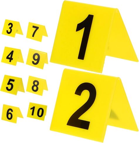 أرقام طاولة أكريليك IMIKEYA 1-10 أصفر: مجموعة من 10 علامات أرقام طاولة المطاعم مزدوجة الجوانب على شكل خيمة لحفلات الزفاف والمناسبات والولائم in Kuwait