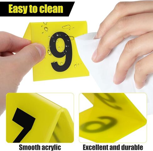 أرقام طاولة أكريليك IMIKEYA 1-10 أصفر: مجموعة من 10 علامات أرقام طاولة المطاعم مزدوجة الجوانب على شكل خيمة لحفلات الزفاف والمناسبات والولائم in Kuwait