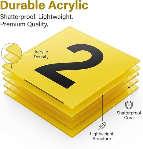 أرقام طاولة أكريليك IMIKEYA 1-10 أصفر: مجموعة من 10 علامات أرقام طاولة المطاعم مزدوجة الجوانب على شكل خيمة لحفلات الزفاف والمناسبات والولائم in Kuwait