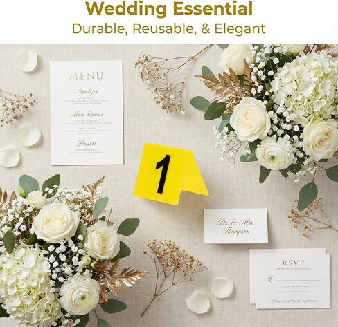 أرقام طاولة أكريليك IMIKEYA 1-10 أصفر: مجموعة من 10 علامات أرقام طاولة المطاعم مزدوجة الجوانب على شكل خيمة لحفلات الزفاف والمناسبات والولائم in Kuwait