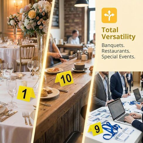 أرقام طاولة أكريليك IMIKEYA 1-10 أصفر: مجموعة من 10 علامات أرقام طاولة المطاعم مزدوجة الجوانب على شكل خيمة لحفلات الزفاف والمناسبات والولائم in Kuwait