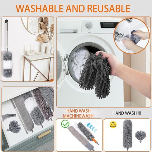 Microfiber Feather Duster Kit, 9PCS Dusters for Cleaning with 100-inch Extendable Pole, Bendable Reusable Washable Cobweb Duster for High Ceilings and Fans, Blinds, Cars and Furniture in Saudi Arabia
