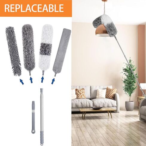 Microfiber Feather Duster Kit, 9PCS Dusters for Cleaning with 100-inch Extendable Pole, Bendable Reusable Washable Cobweb Duster for High Ceilings and Fans, Blinds, Cars and Furniture in Saudi Arabia