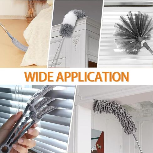 Microfiber Feather Duster Kit, 9PCS Dusters for Cleaning with 100-inch Extendable Pole, Bendable Reusable Washable Cobweb Duster for High Ceilings and Fans, Blinds, Cars and Furniture in Saudi Arabia