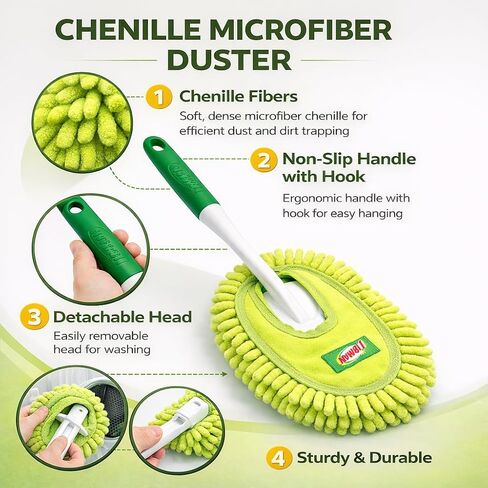 LIBMAN Microfiber Duster for Car Cleaning - Reusable Washable Hand Duster for Furniture, Screens, Shelves, Blinds - Traps Dust & Allergens in Saudi Arabia
