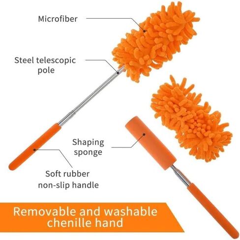 Microfiber Duster with Extendable Pole – Hand Washable & Detachable Cleaning Tool with Replaceable Heads for Home, Car, Office, Furniture & Ceiling Fans in Saudi Arabia