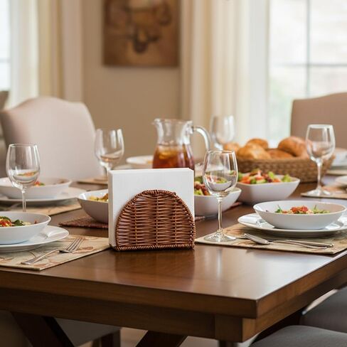 حامل مناديل الروطان للطاولة، موزع مناديل الكوكتيل لتناول الطعام للحفلات، ديكور طاولة المطبخ، 6.1 بوصة طول × 2.36 بوصة عرض × 4.13 بوصة ارتفاع in Kuwait