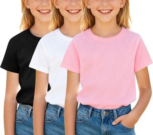 Girls Short Sleeve T Shirts Kids Casual Crewneck Short Sleeve Summer Basic Tee Tops 5-16 Years in Kuwait