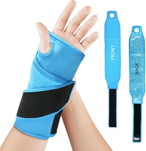 Wrist Ice Pack Wrap for Carpal Tunnel Relief, Gel Ice Packs for Injuries Reusable for Wrist Hand Foot Ankle Knee Leg Pain, Hot Cold Compress Therapy Bandage Surgery Recovery Gifts Men Women (Blue) in Kuwait