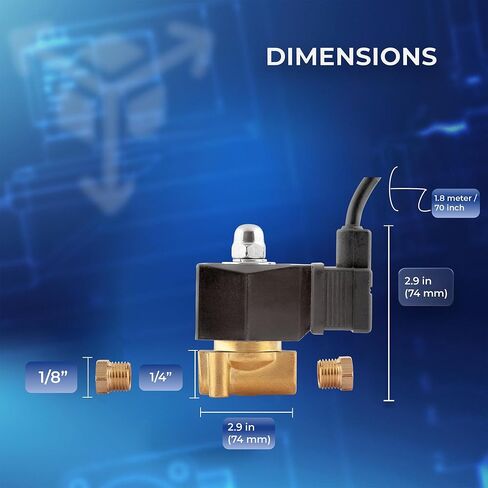 صمام الملف اللولبي الكهربائي النحاسي UNOX 1/4 بوصة NPT 110 فولت تيار متردد مع كابل 6 أقدام، 3 أسلاك توصيل، محول 1/8 بوصة متضمن، مغلق عادة، الضغط 0-363 رطل لكل بوصة مربعة (0-25 بار)، الماء، الهواء in Kuwait