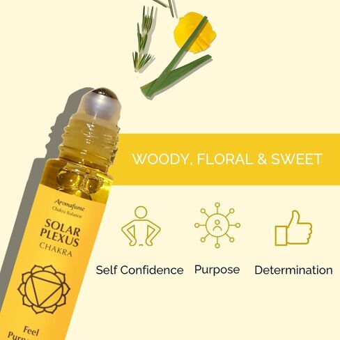 Solar Plexus Chakra Essential Oil Roll-On Blend by Aromafume | 10ml/0.33 fl oz | Manipura | Aromatherapy Oils for Chakra Balance | Lemongrass & Rosemary Extracts | Chakra Incense for Meditation, Yoga in Saudi Arabia