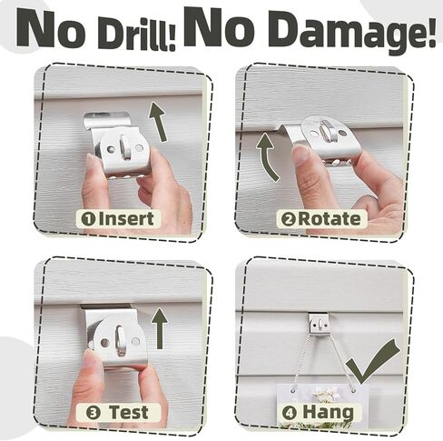 Vinyl Siding Hooks, 10-Pack Stainless Steel No Hole Vinyl Siding Clips, Holds up to 20lbs, Heavy Duty Siding Hooks for Hanging Outdoor, Double Clips for Wreaths, String Lights, Signs, Easter Decor in Kuwait