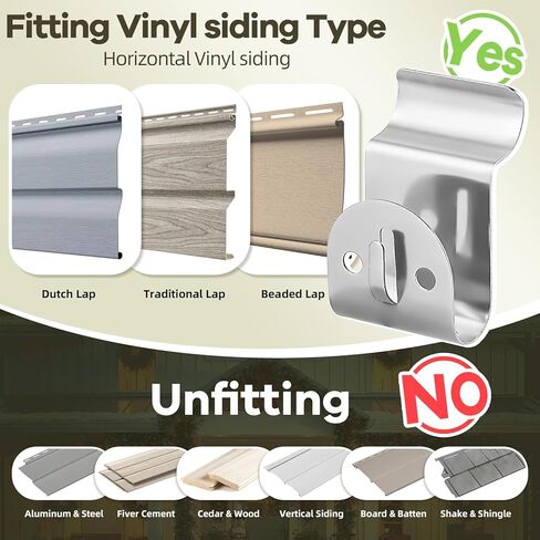 Vinyl Siding Hooks, 10-Pack Stainless Steel No Hole Vinyl Siding Clips, Holds up to 20lbs, Heavy Duty Siding Hooks for Hanging Outdoor, Double Clips for Wreaths, String Lights, Signs, Easter Decor in Kuwait