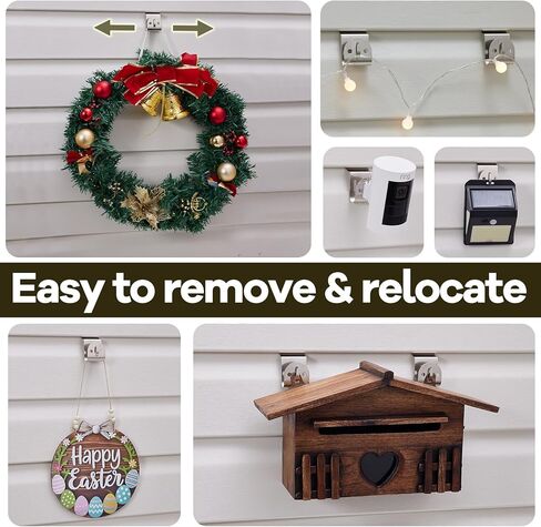 Vinyl Siding Hooks, 10-Pack Stainless Steel No Hole Vinyl Siding Clips, Holds up to 20lbs, Heavy Duty Siding Hooks for Hanging Outdoor, Double Clips for Wreaths, String Lights, Signs, Easter Decor in Kuwait