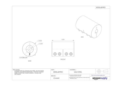Climax Part CC-100-050 فولاذ معتدل، وصلة تثبيت مطلية بالأكسيد الأسود، تجويف 1 بوصة × 1/2 بوصة، 2 بوصة OD، طول 3 بوصة، برغي مجموعة 1/4-28 × 5/8 in Saudi Arabia